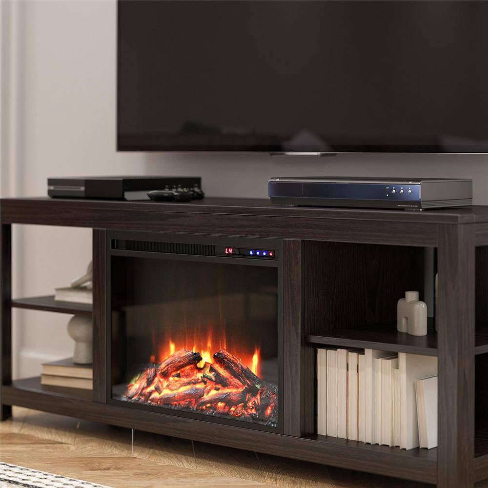 Ameriwood Home Eagle Hollow 5961 in Freestanding Electric Fireplace TV Stand in Espresso Fits TVs Up to 74 in