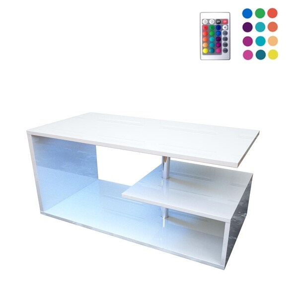 LED Coffee Table for Living Room， Modern Coffee Table， High Gloss White Finish Centre Sofa Table