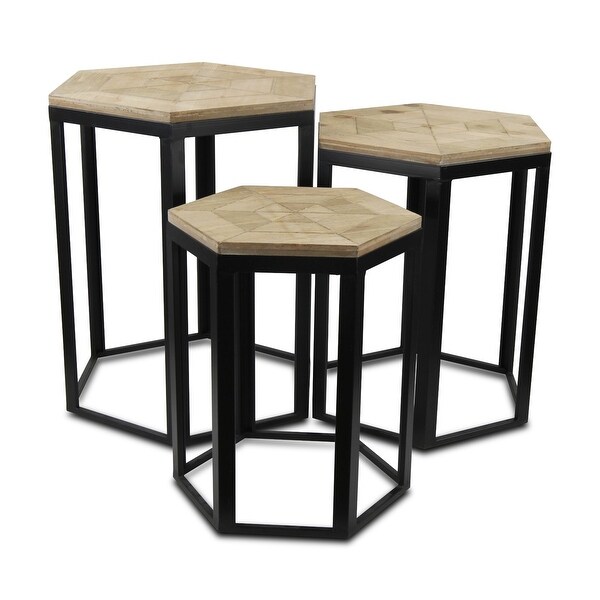 Set of 3 Brown Contemporary Hexagon Nesting Tables 24.75