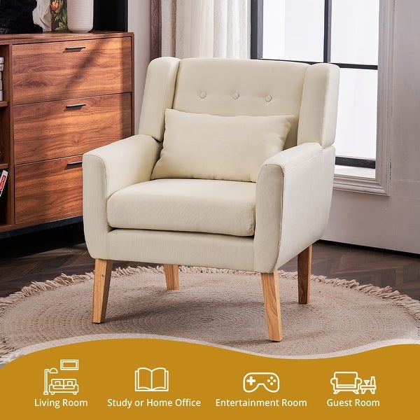 Wooden Upholstered Accent Chair Solid Armchair