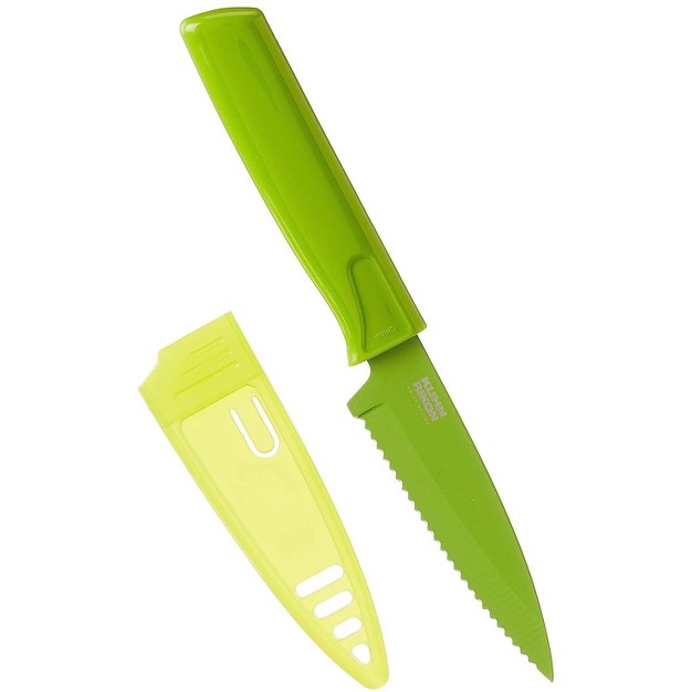 Kuhn Rikon 4 inch Nonstick Colori Serrated Paring Knife Green