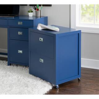 Linon Home Decor Sara Navy Blue File Cabinet with Metal Drawer Glides and Silver Handles THD02963