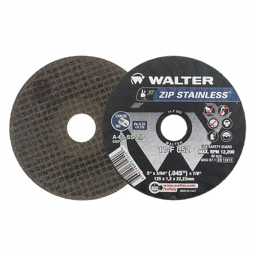 WALTER SURFACE TECHNOLOGIES ZIP Stainless 5 in. x 7/8 in. Arbor x 3/64 in. T1 Cutting Disc for Stainless (25-Pack) and#8211; XDC Depot