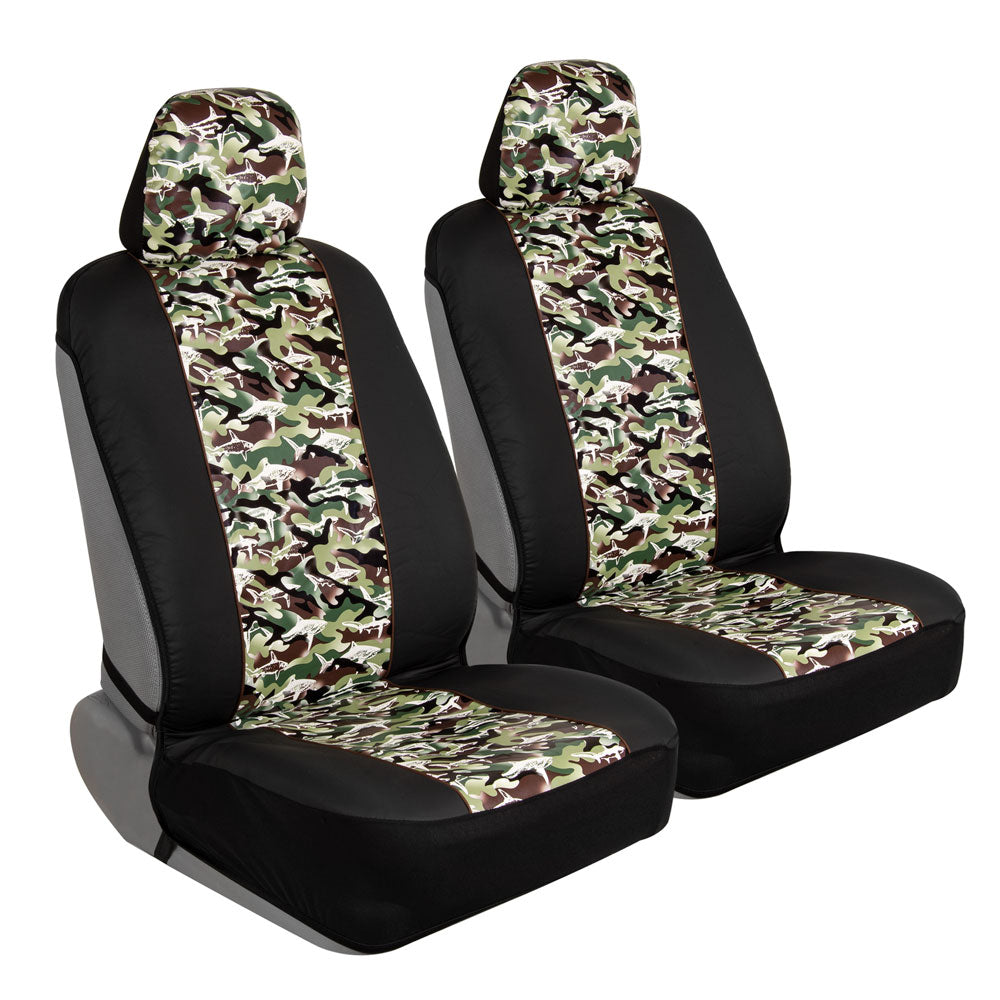 BDK Camo Shark Seat Covers for Car SUV Truck - Sideless Seat Style Compatible with Armrest and Airbag - Universal Fit 2 Sets