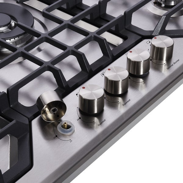 36 in. Stainless Steel Gas Cooktop，NG/LPG Convertible Gas Burners，5 Burners Gas Stovetop with grill pan.