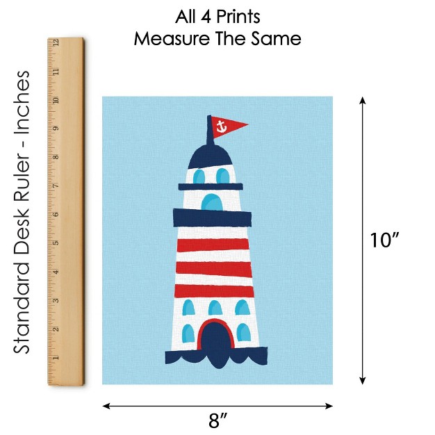 Big Dot Of Happiness Lighthouse Sailboat And Anchor Unframed Nautical Linen Paper Wall Art Set Of 4 Artisms 8 X 10 Inches