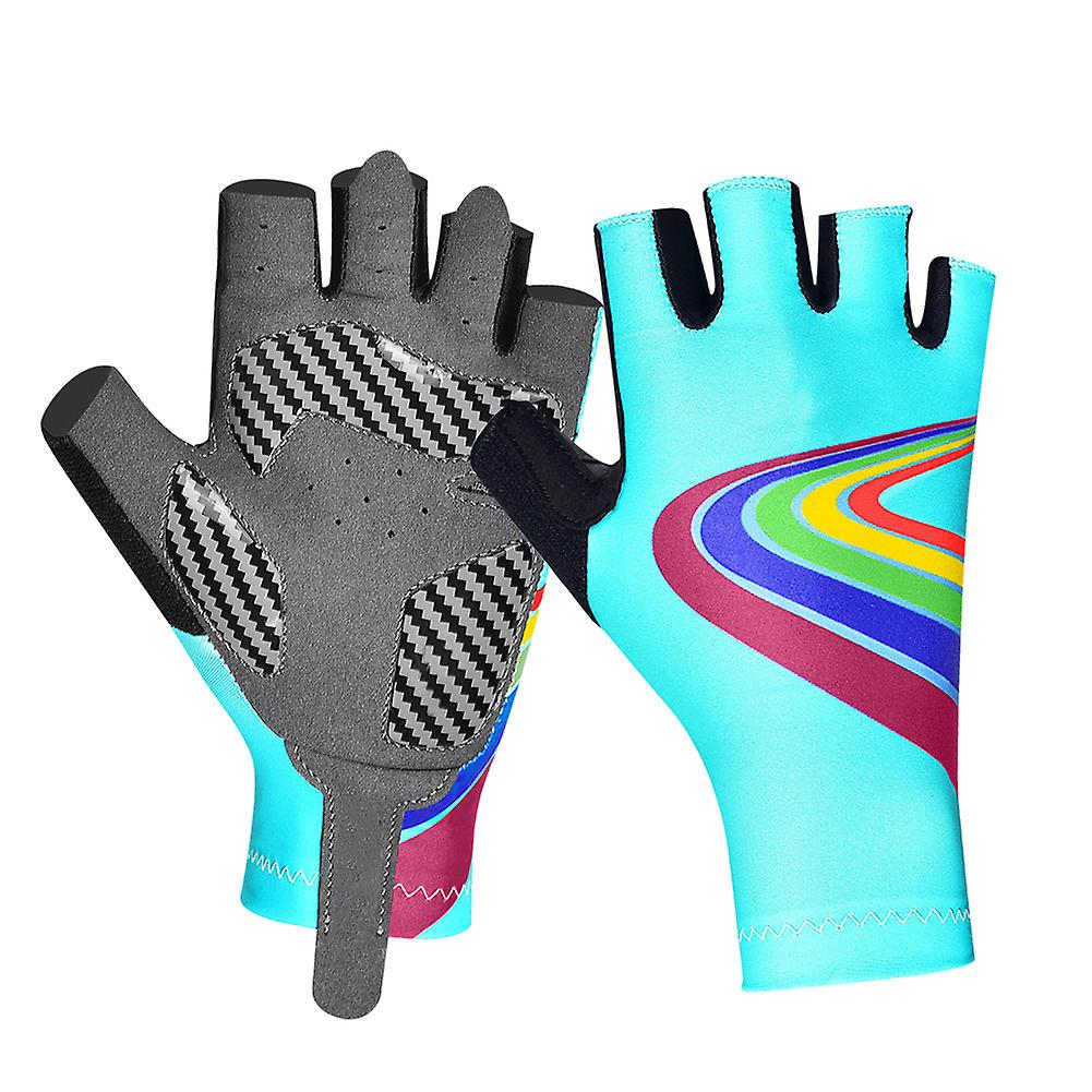 Outdoor Sport Children Bike Cycling Gloves Half Finger Silicone Pad Accessory For Kid(sky Blue L)