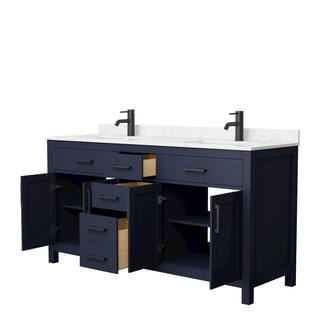 Wyndham Collection Beckett 66 in. W x 22 in. D x 35 in. H Double Sink Bathroom Vanity in Dark Blue with Carrara Cultured Marble Top WCG242466DBBCCUNSMXX