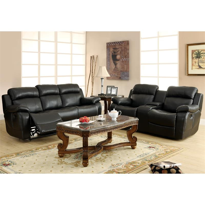 Lexicon Marille Double Reclining Sofa with Center Drop Down Cup Holders in Black   Contemporary   Sofas   by Homesquare  Houzz