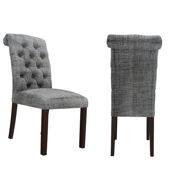 Fabric Upholstered Dining Chairs In a Soft Beige Linen with Tufted Back And Solid Wood Legs， Set of 2 - N/A