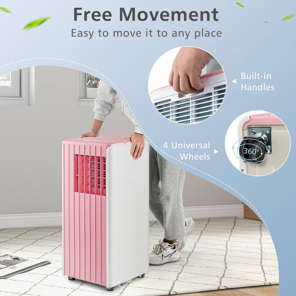 Costway 10000 BTU Portable Air Conditioner AC Unit 3-in-1 Cools 350 Sq. Ft. with Dehumidifier Remote in Pink FP10347US-PI