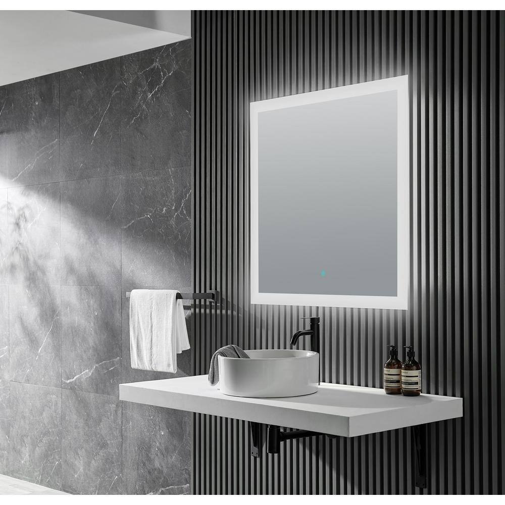 ANZZI Volta 36 in. W x 36 in. H Frameless Square LED Wall Bathroom Vanity Mirror with Defogger in Silver BA-LMDFX004AL