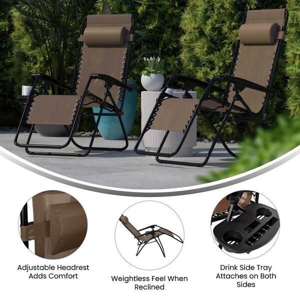 2 Pack Adjustable Mesh Zero Gravity Lounge Chair with Cup Holder Tray