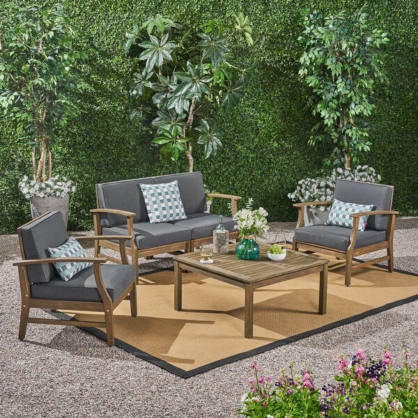 Perla Acacia 5piece Chat Set with Cushions by Christopher Knight Home