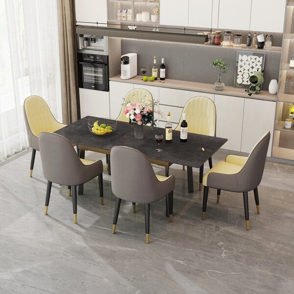 Large Extendable Kitchen Slate Dining Table Rectangular and Metal Legs