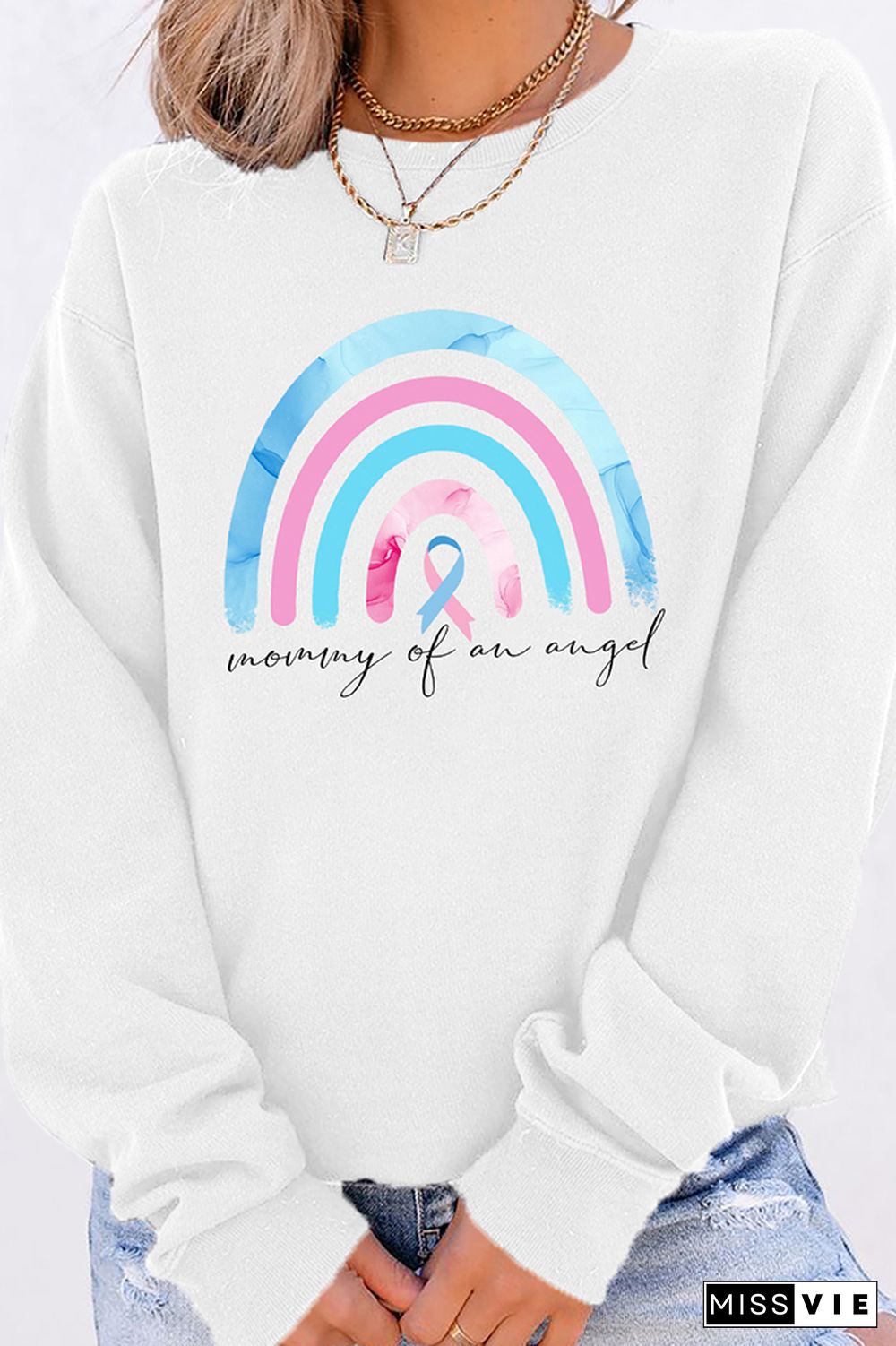 Infant Loss Awareness Print Essencial O-neck Long Sleeve Sweatshirts Women Wholesale