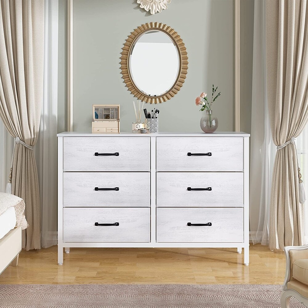 White Dresser with 6 Drawers  Wide Dresser for Bedroom and 50\