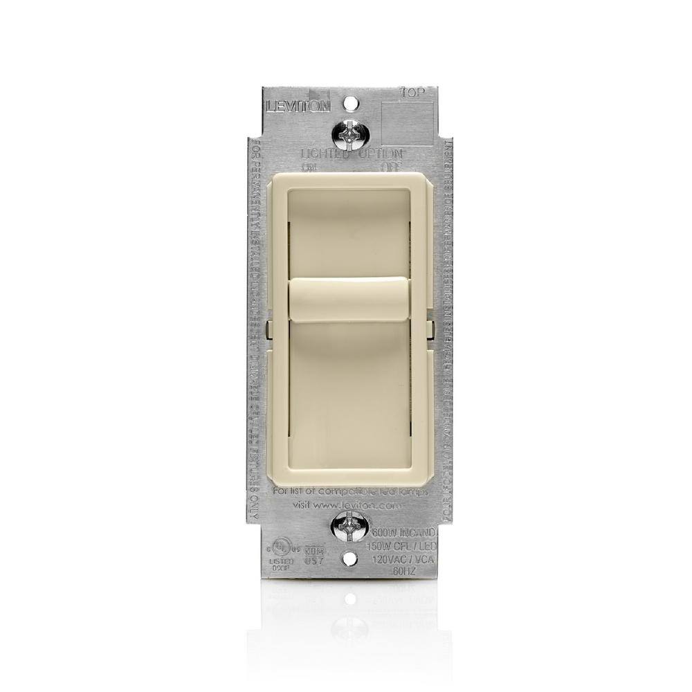 Leviton SureSlide Universal 150-Watt LEDCFL Incandescent Slide-To-Off Dimmer Light Almond 6672-1LT