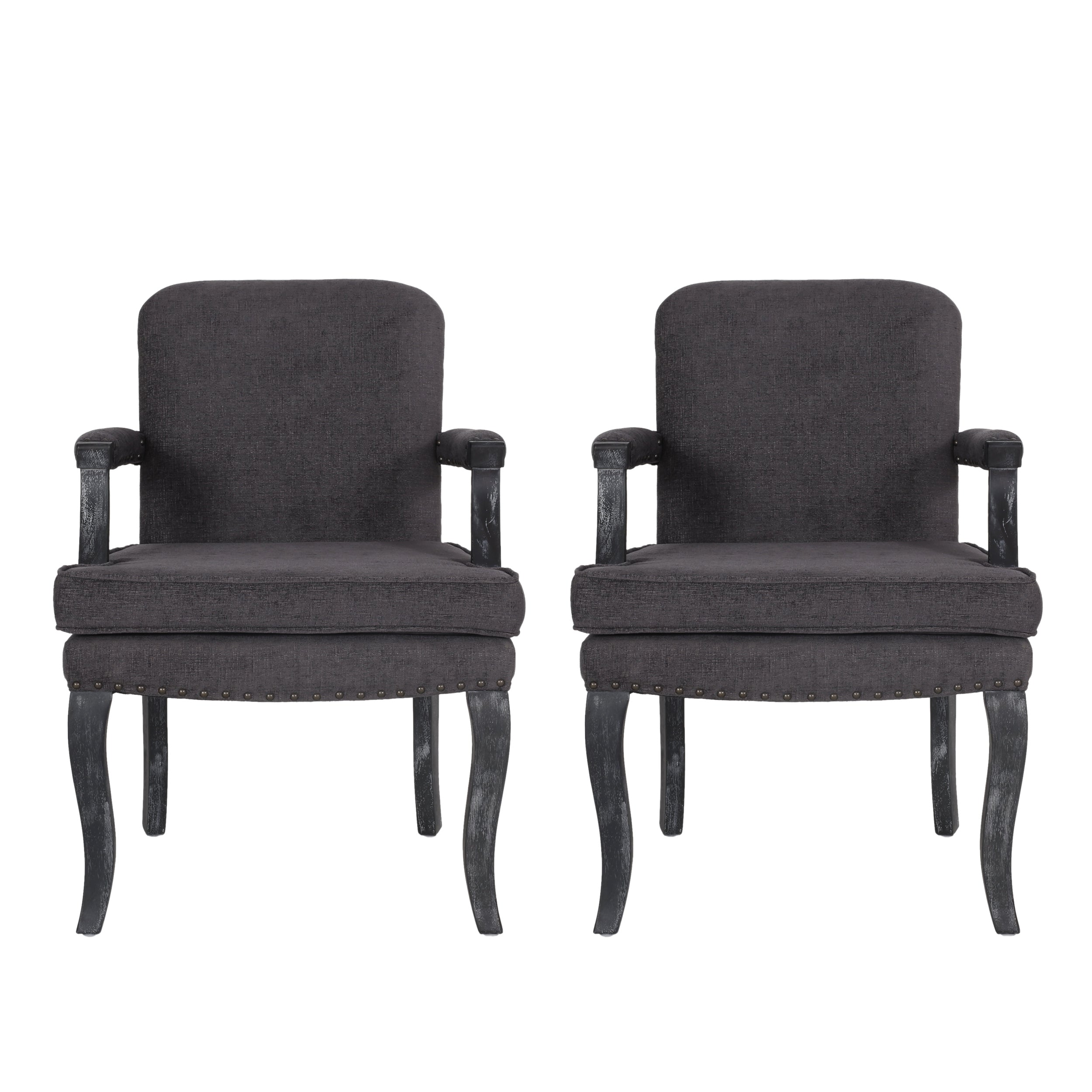 Tim French Country Dining Arm Chair with Nailhead Trim, Set of 2