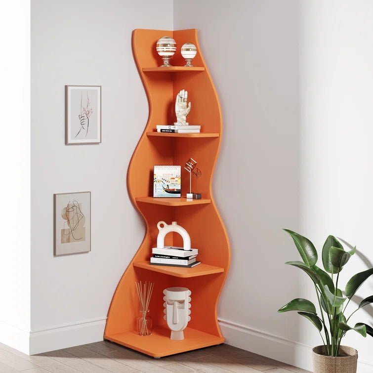 5-Tier Corner Shelf, Modern Wall Corner Bookshelf Bookcase