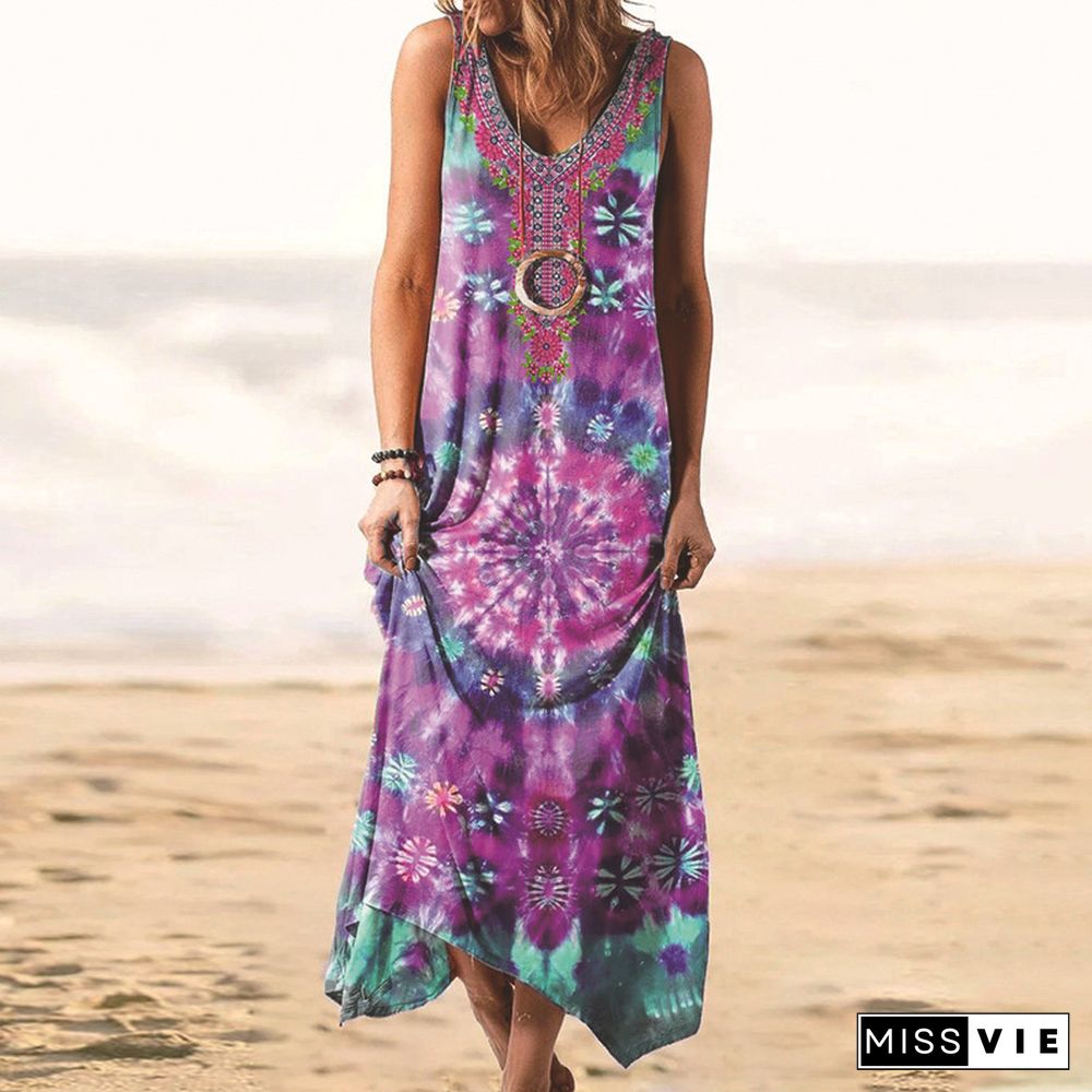 Wind-loose Printed Vest and Long Skirt