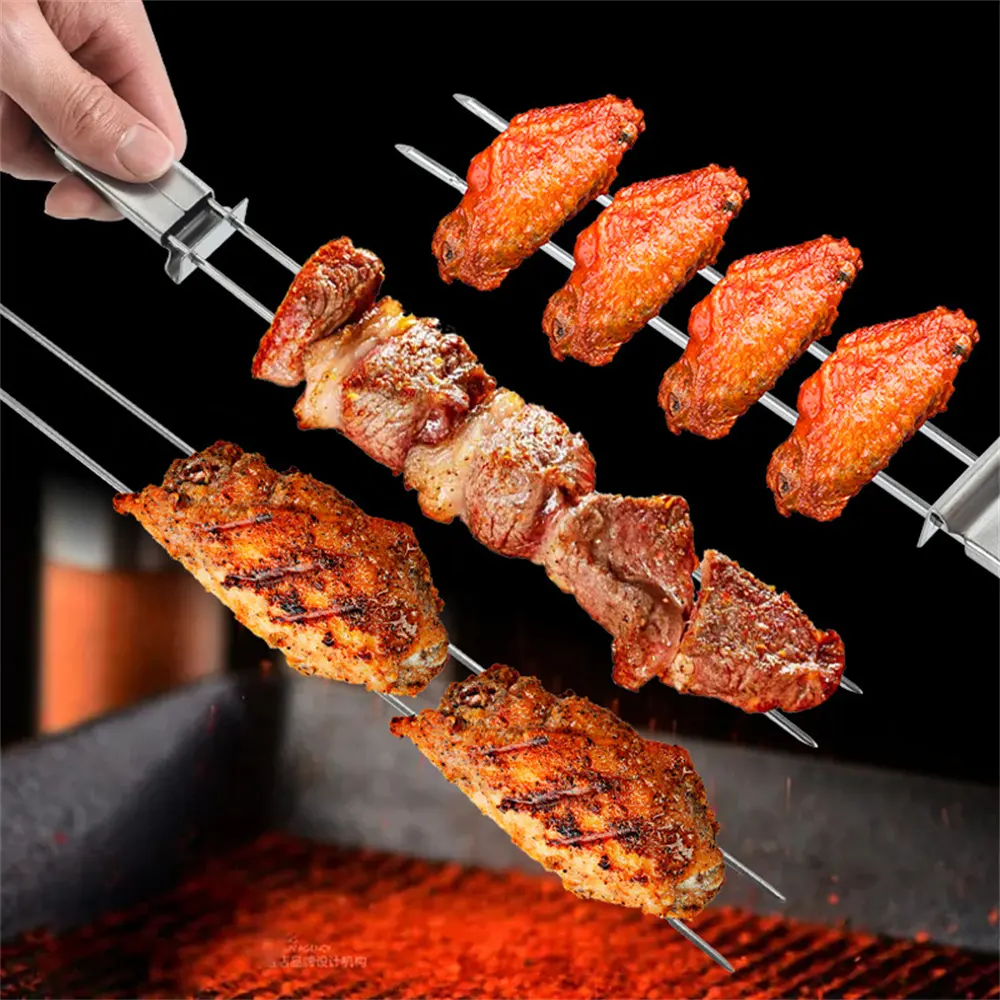 Wholesale Direct Sales Stainless Steel Outdoor Campfire  Camping Cooking Kebab Roasting Skewer Bbq Tools Sticks Barbecue Fork