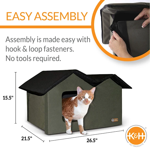 KandH Olive/Black Outdoor Extra-Wide Kitty House， 26.5