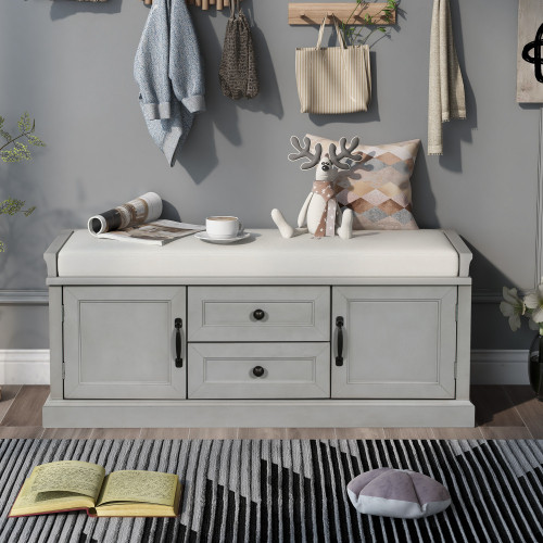 Trexm Storage Bench with 2 Drawers and 2 Cabinets ...