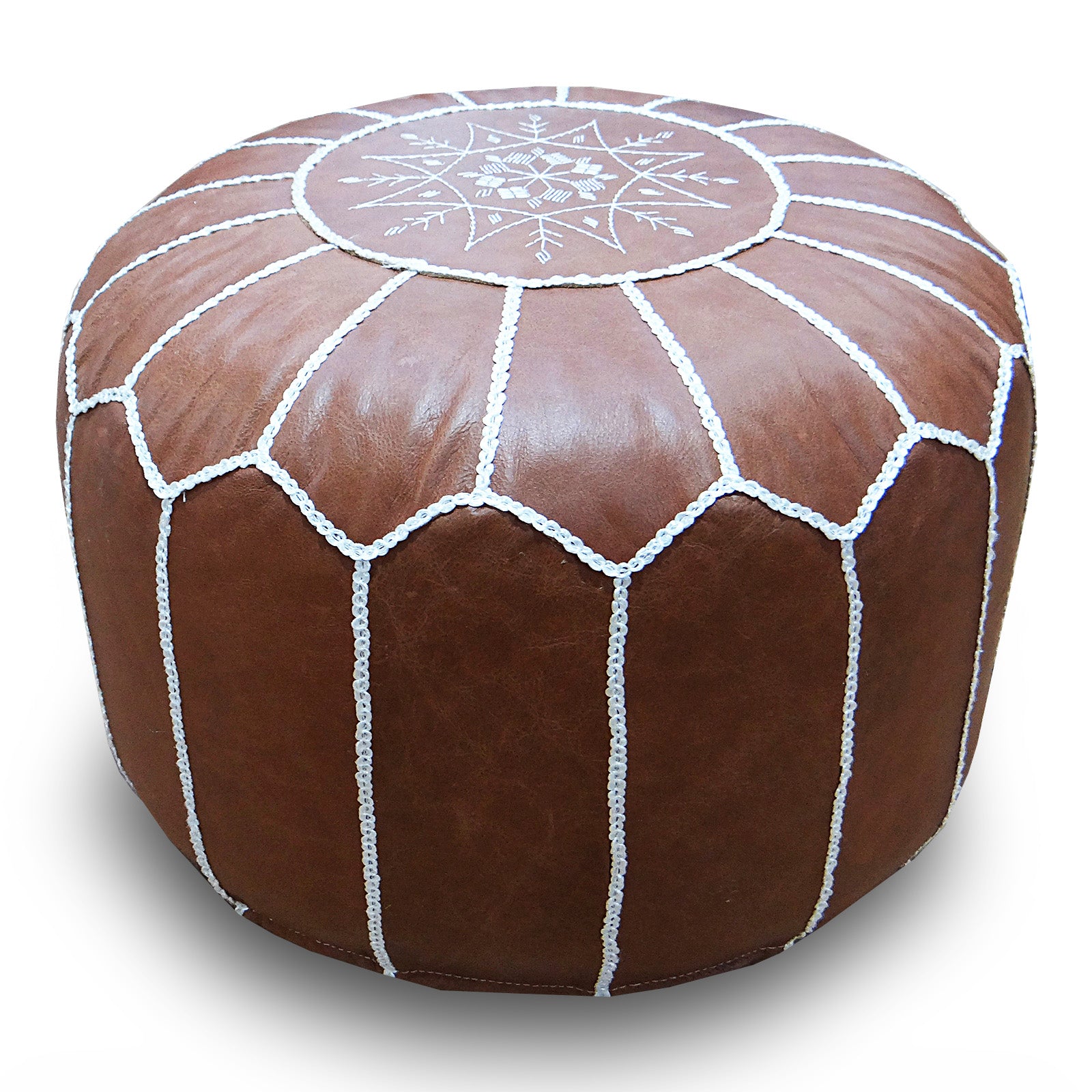 Handmade Genuine Leather Moroccan Style Pouf Pouf Morocco-Brown