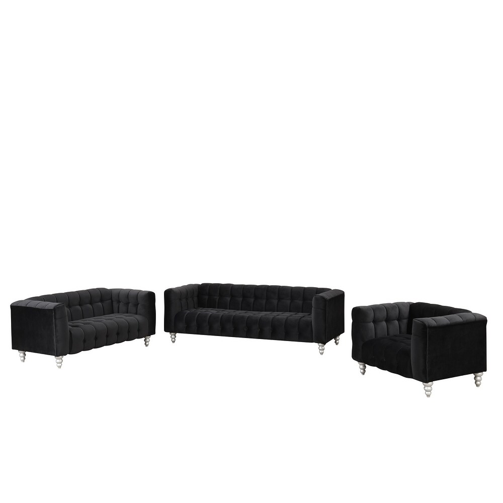 3 piece sofa set with solid wood legs  buttoned tufted backrest  Dutch fleece upholstered sofa set including three seater sofa