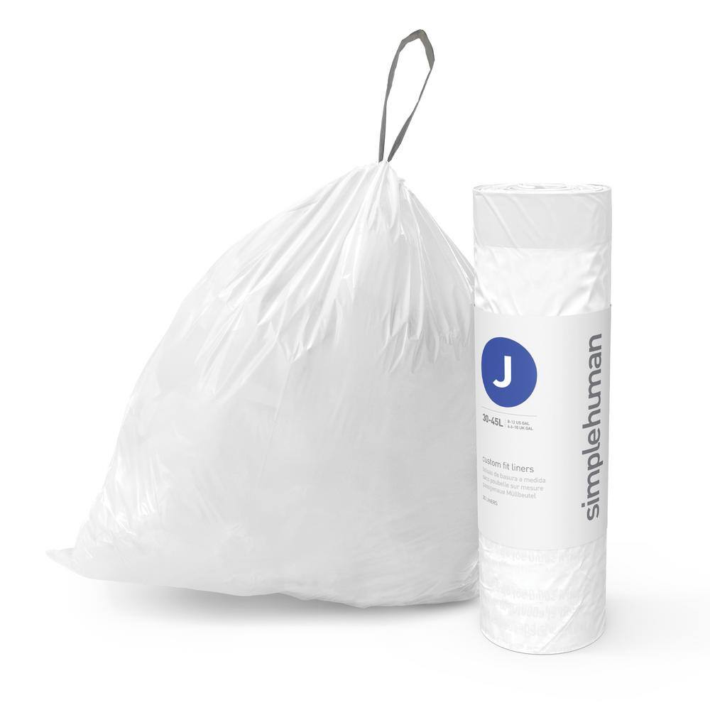 simplehuman 8-11.9 Gal. (30-45 l) White - 240 Liners Code J Custom Fit Drawstring Trash Bags CW0411