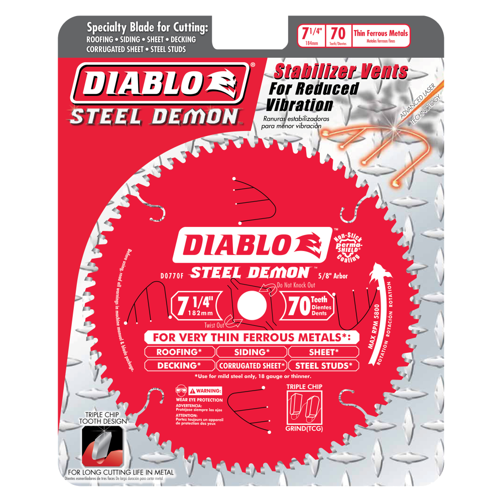 Diablo Tools 7-1/4 x 70 Tooth Steel Demon Metal Cutting Saw Blade