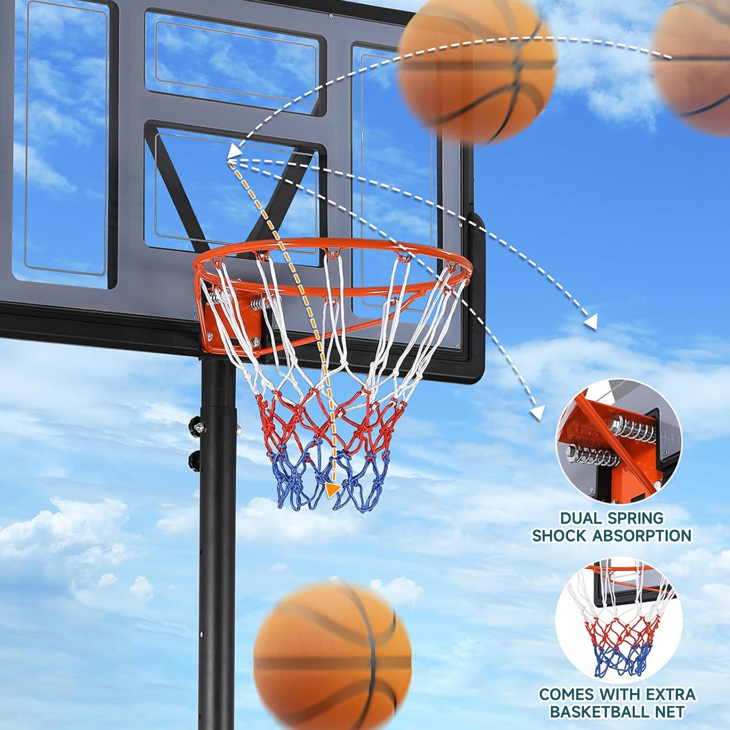 Outdoor Portable Basketball Hoop Adjustable Height Basketball Stand With 44