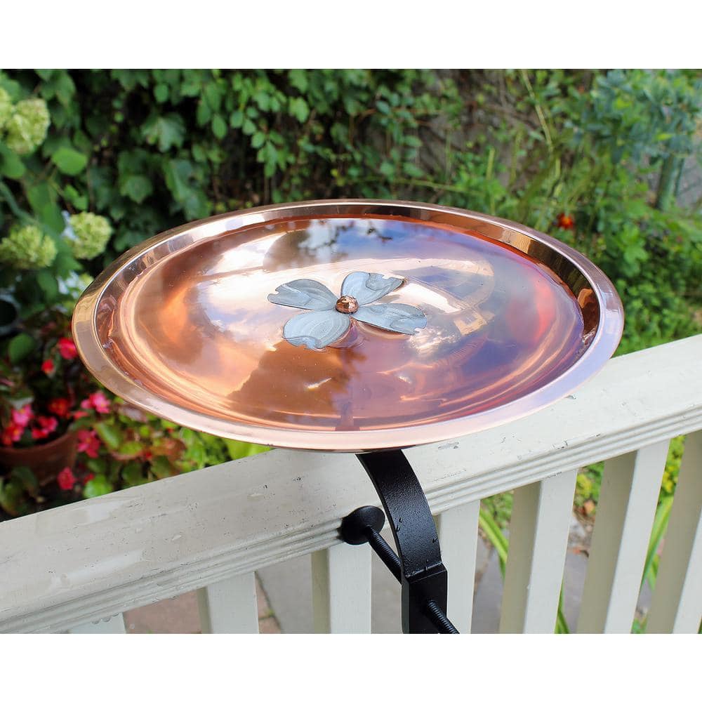 Achla Designs 14.5 in. W Copper Plated and Colored Patina Dogwood Garden Birdbath with Over Rail Bracket BB-08-OR