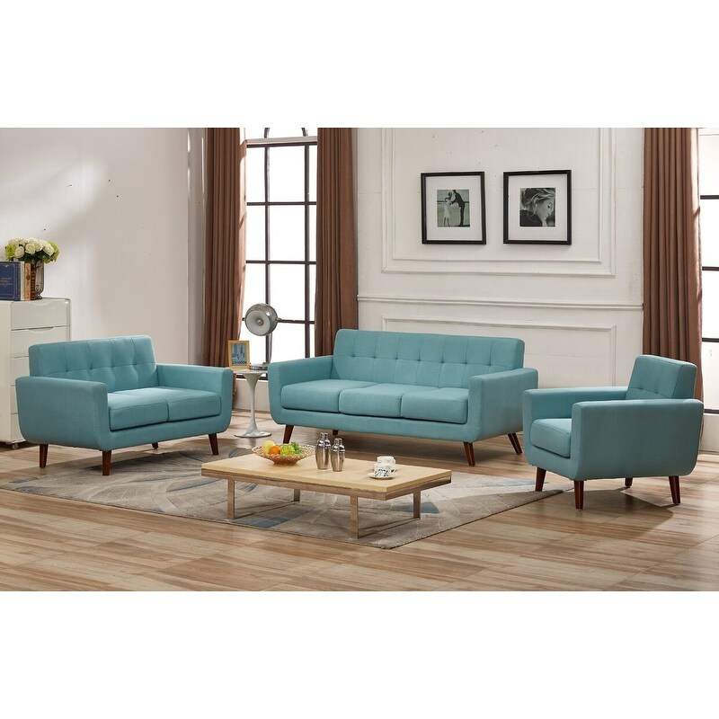 Grace Mid Century Tufted Upholstered Rainbeau Living Room Sofa  Loveseat  and Chair 3 piece Set