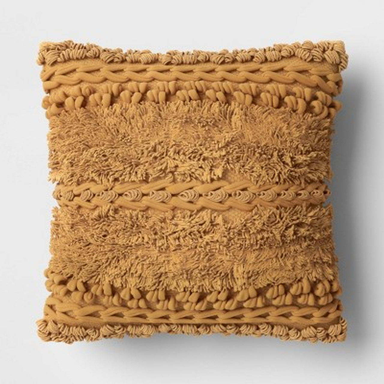 Tufted and Braided Striped Square Throw Pillow Gold - Threshold™