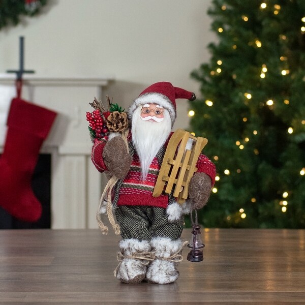 12 Standing Santa With a Sled and Lantern Christmas Figure