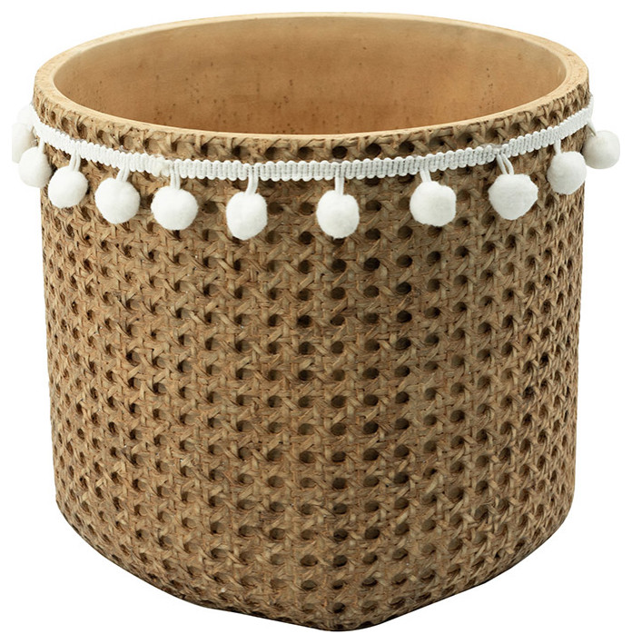 Rattan Detail Planter or Plant Stand  Natural/White   Tropical   Outdoor Pots And Planters   by Lighting New York  Houzz