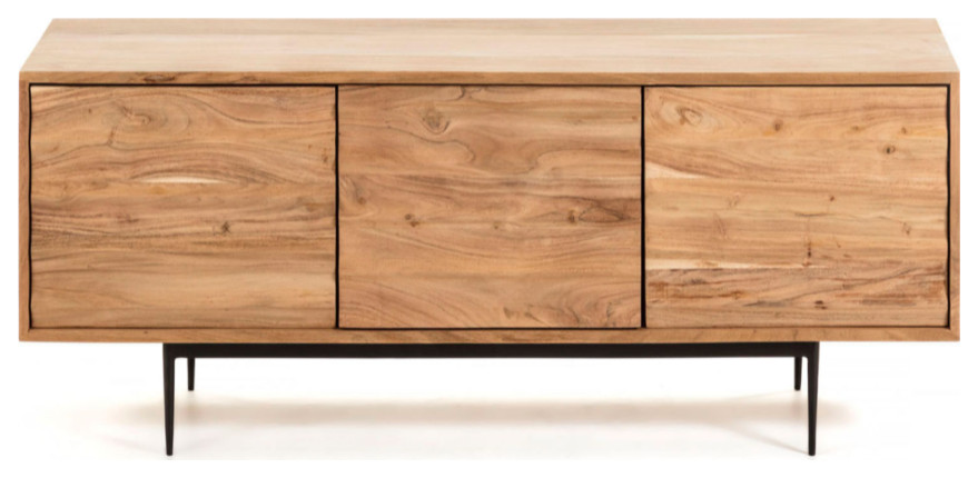 Natural Wood 3 Door TV Cabinet  La Forma Delsie   Midcentury   Entertainment Centers And Tv Stands   by Oroa   Distinctive Furniture  Houzz