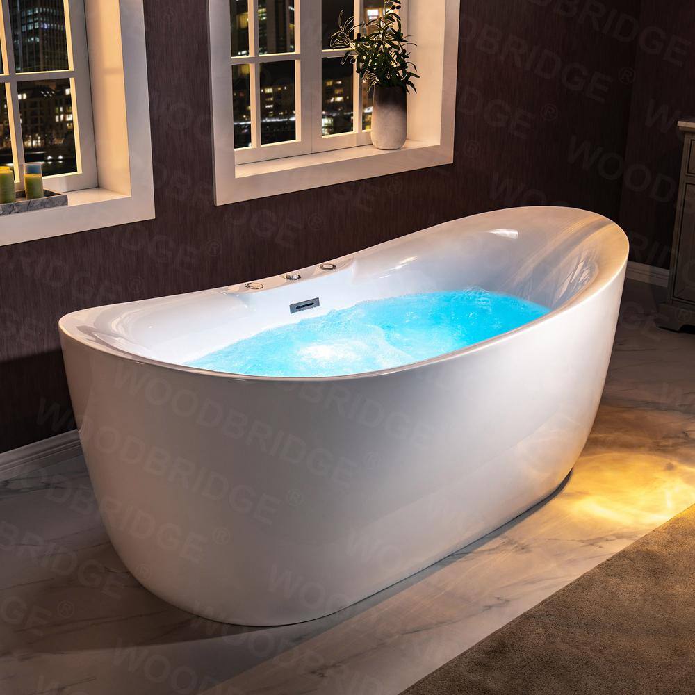 WOODBRIDGE Padova 71 in. Acrylic Freestanding Double Slipper Whirlpool and Air Bathtub with Drain and Overflow Included in White HBT5760