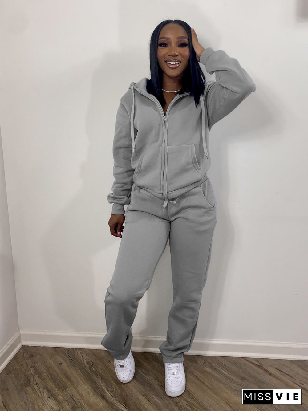 Pure Color Sweatshirt Sports And Leisure Two-piece Suit