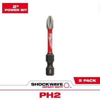 MW SHOCKWAVE Impact Duty 2 in. Phillips #2 Alloy Steel Screw Driver Drill Bit (5-Pack) 48-32-4602