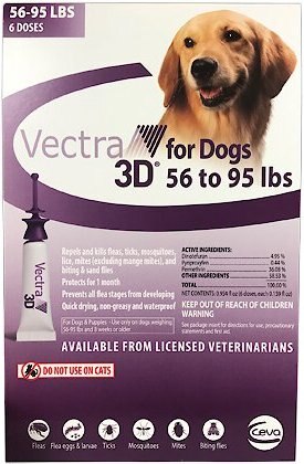 Vectra 3D Flea and Tick Spot Treatment for Dogs， 56-95 lbs