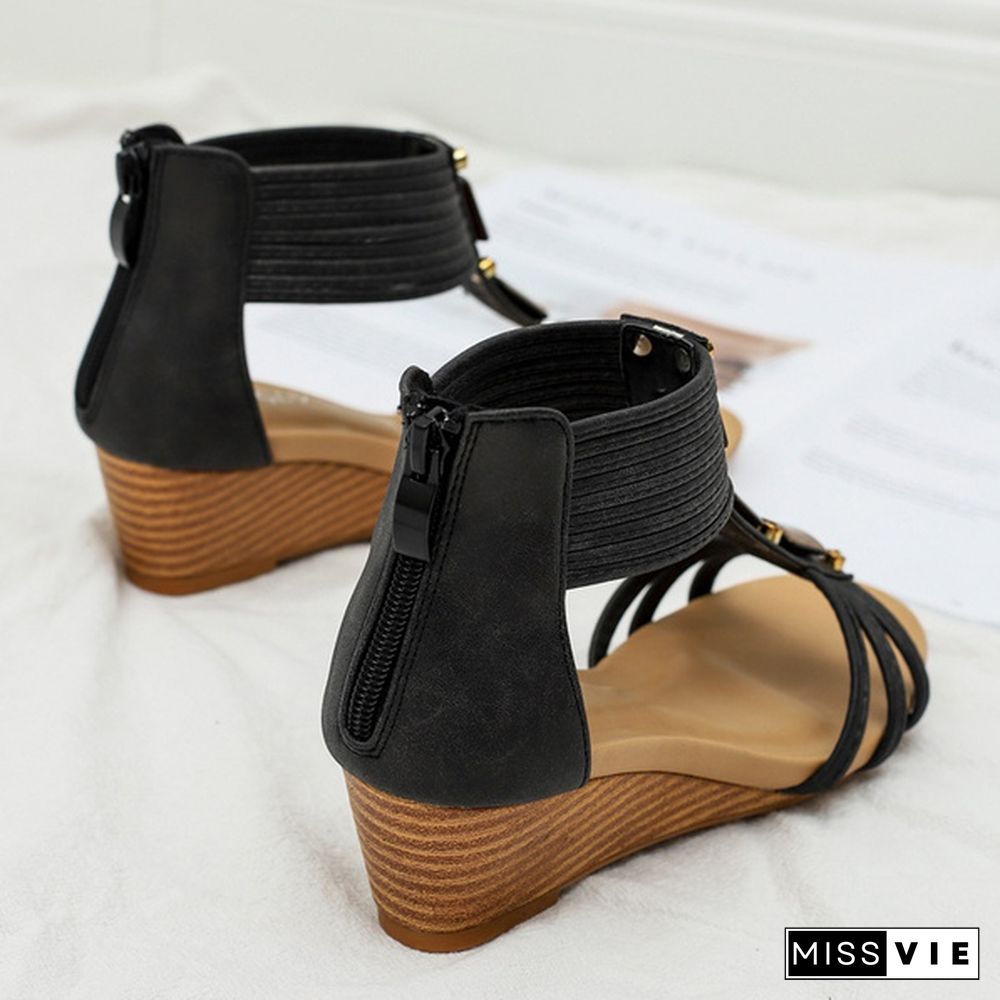 New Wedge Sandals Women Summer Shoes Elegant Ladies Rome Sandals Fashion Brand Female Sandalias Black Wedge Heels Sandals