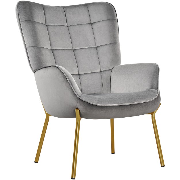 Yaheetech Velvet Upholstered Accent Chair With Tufted High Back Metal Legs For Living Room