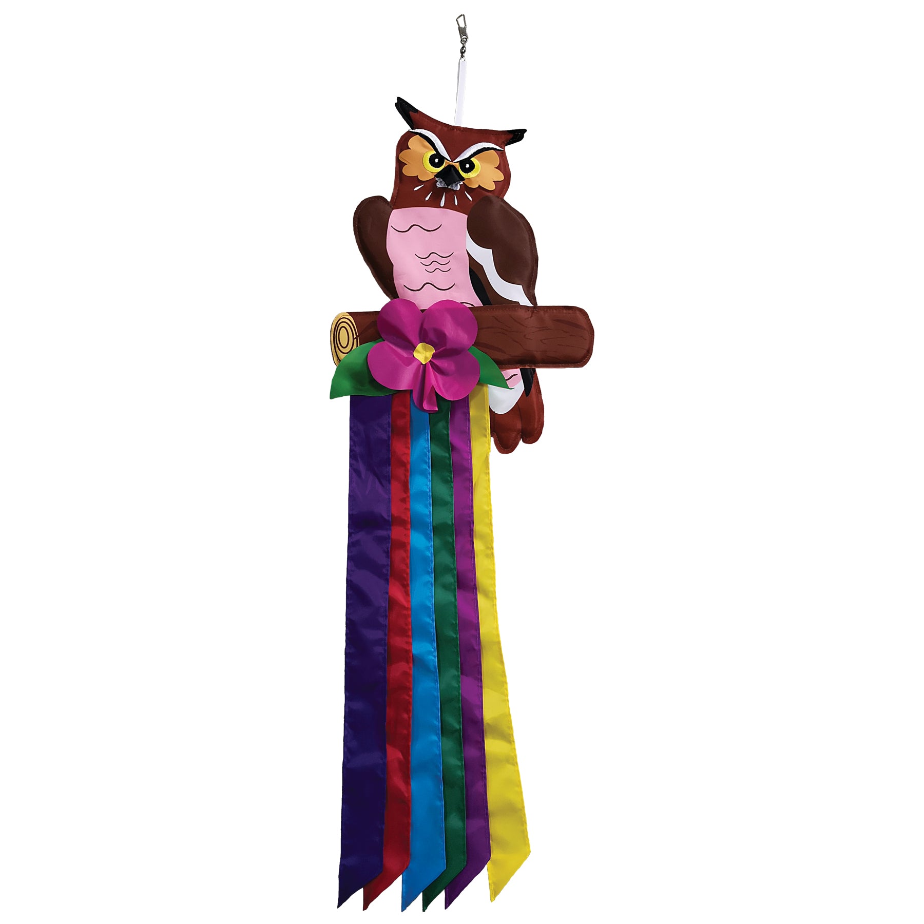 In the Breeze 4626 — Woodland Owl Windtail — Colorful and Detailed Hanging Garden and Patio Decoration