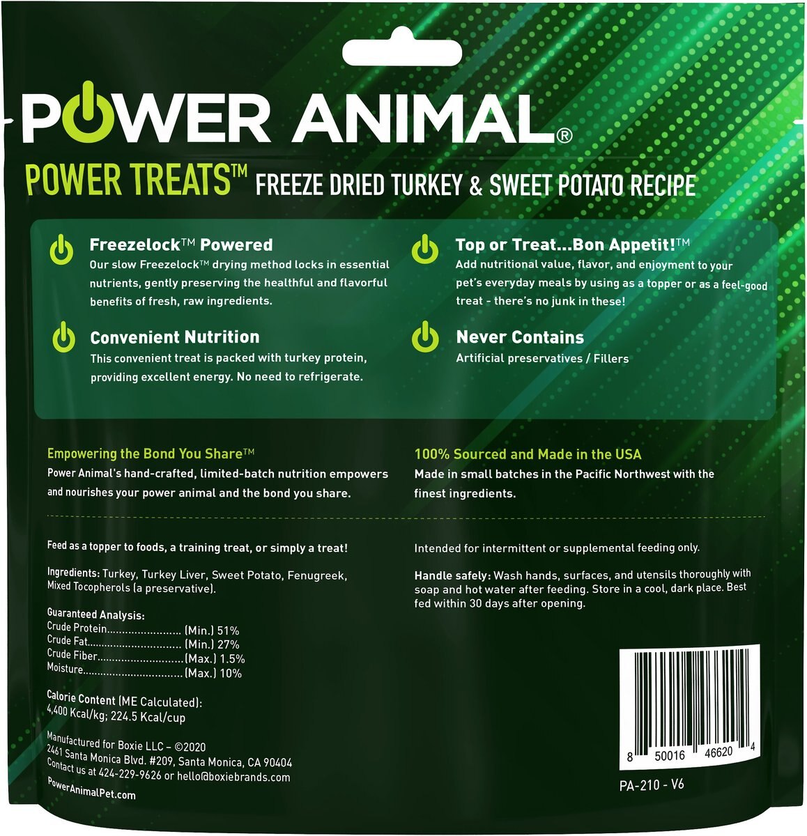 POWER Animal POWER TREATS Turkey and Sweet Potato Recipe Freeze Dried Cat and Dog Treats， 3.4-oz bag