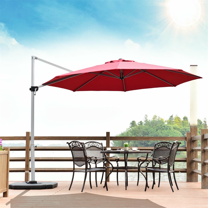 11 FT Patio Offset Cantilever Umbrella 360° Rotation Tilt with Cross Base & Crank Handle