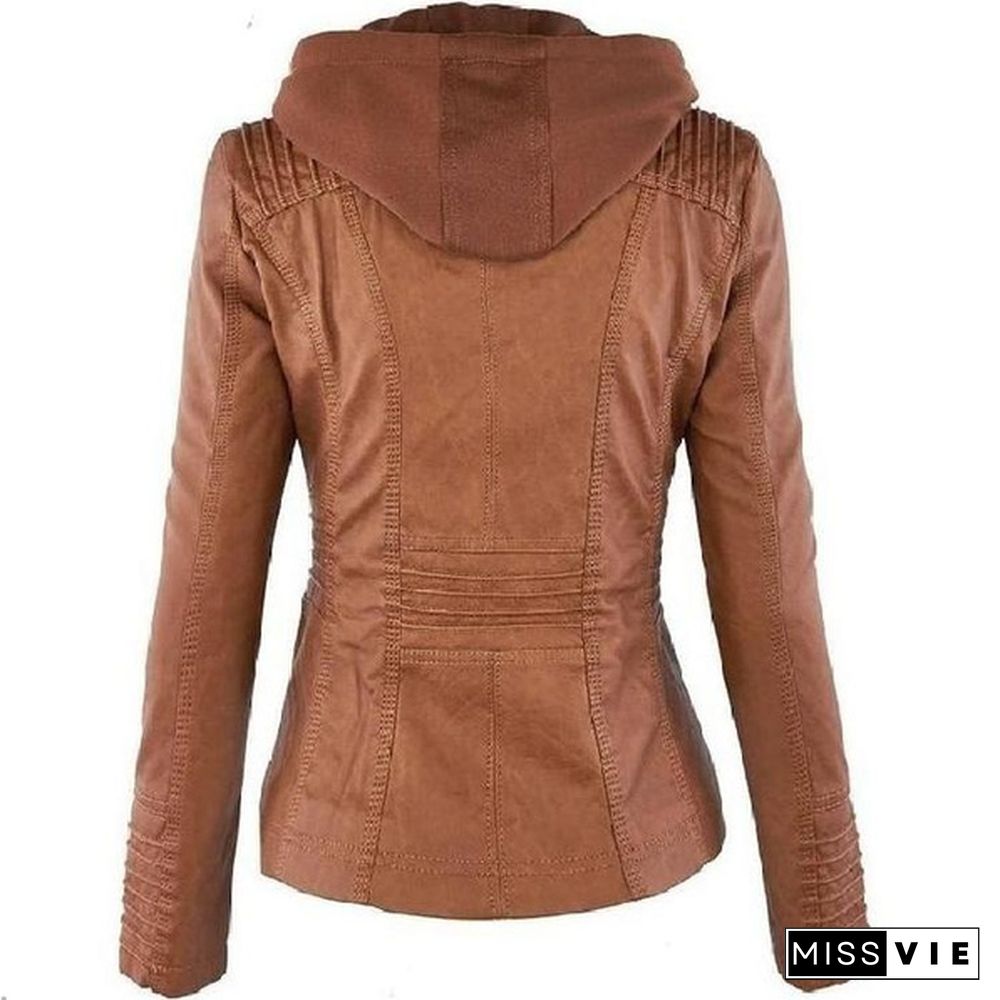 5 Color Long Sleeve Zipper Jacket Leather Jackets Coat Ladies Tops Motorcycle Coat Plus Size XS-7XL