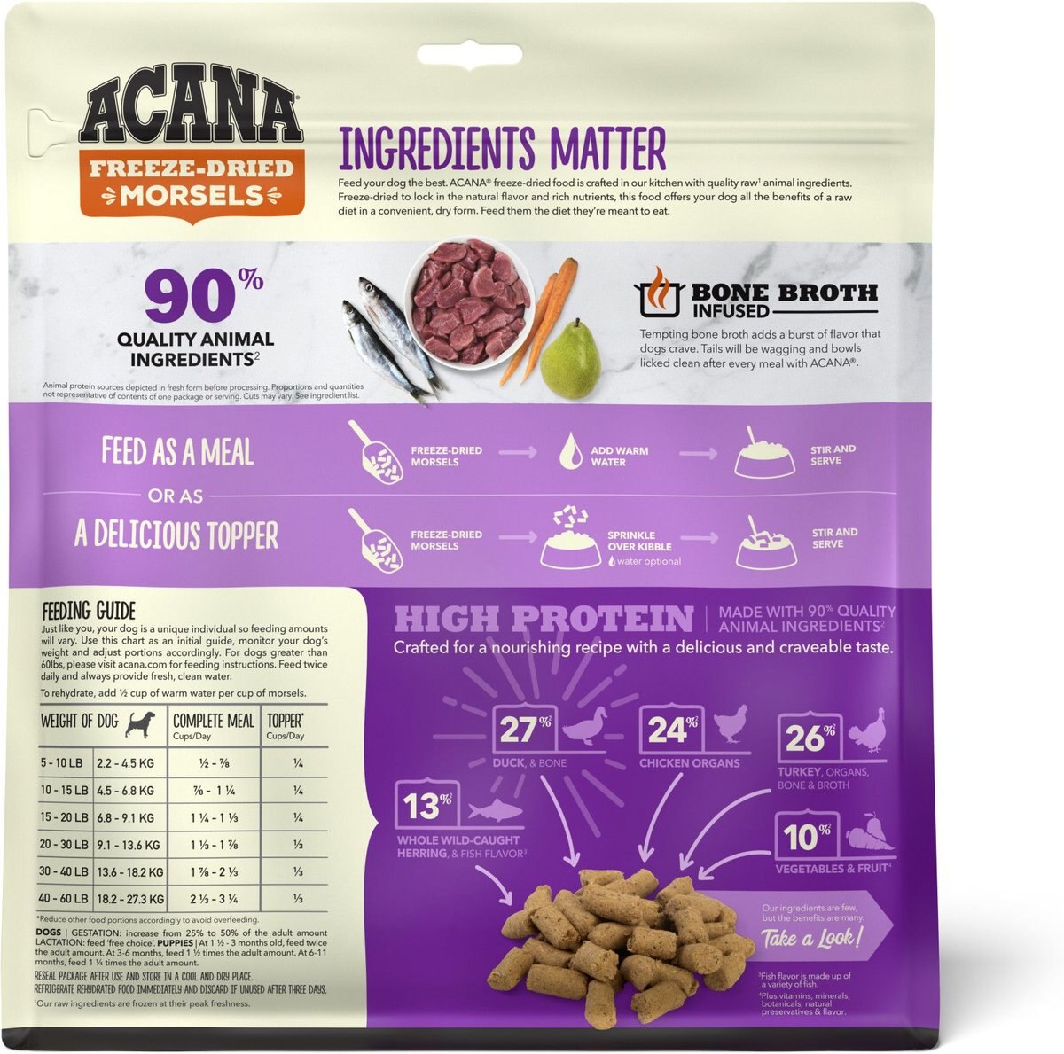 ACANA Duck Recipe Morsels Grain-Free Freeze Dried Dog Food and Topper， 8-oz bag